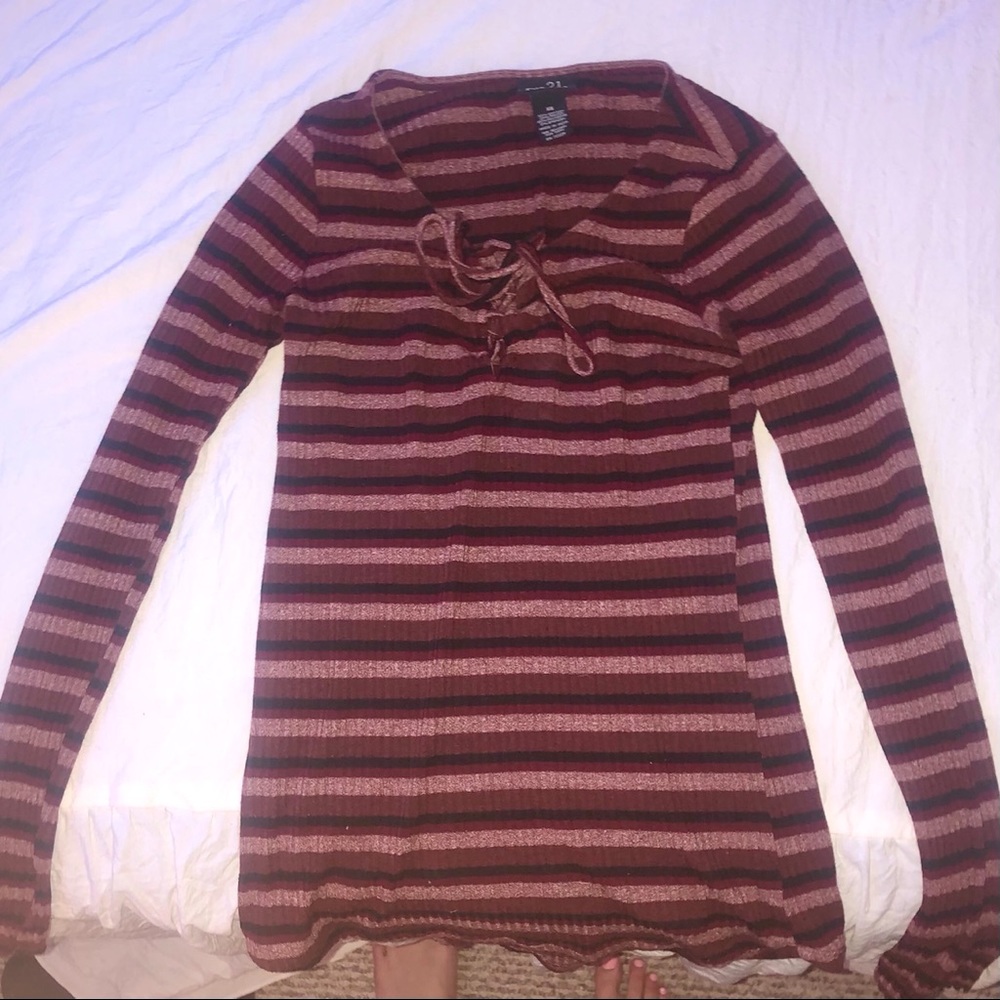 Maroon Striped Long Sleeve Shirt